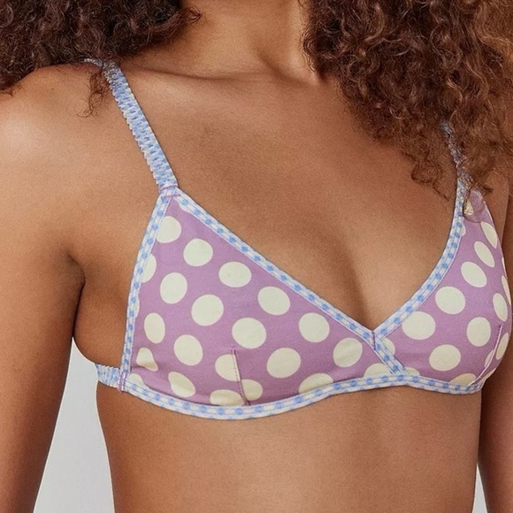 Out From Under Cherry Pie Triangle Bralette Bra Sz M Purple Polka Dot Y2K Girly - Picture 1 of 13
